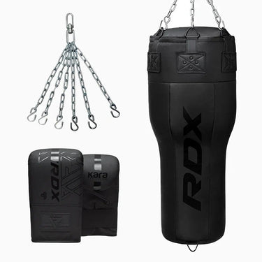 RDX 3-in-1 Angle Punch Bag with Gloves Black – Black