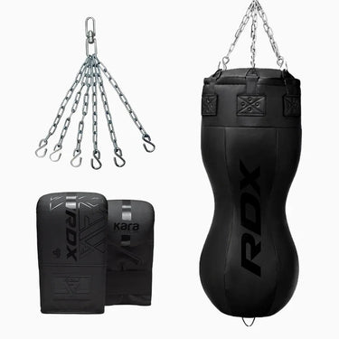 RDX Full Black Body Punch Bag with Mitts – Black