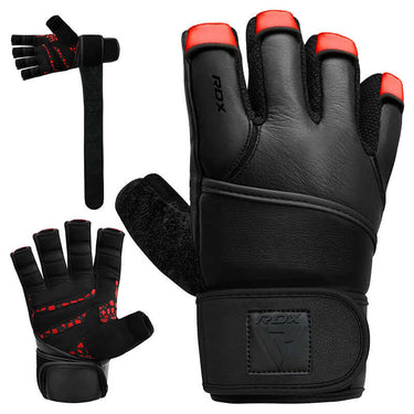 RDX L7 Weight Lifting Leather Gym Gloves – Black