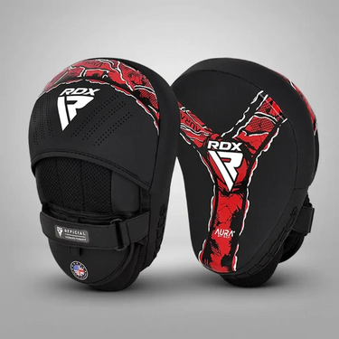 RDX Aura+ Focus Mitts Red – Pattes d'ours de boxe et MMA en noir et rouge pour l'entraînement de précision #couleur_rouge