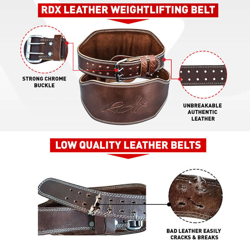 RDX 6 Inch Leather Brown Weightlifting Belt - RDX Sports | Switzerland