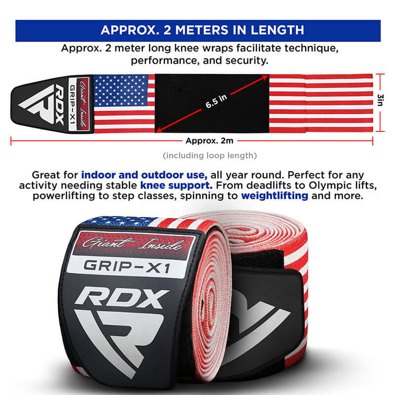 RDX AMERICAN FLAG K1 ELASTICATED KNEE COMPRESSION BANDAGE WRAPS OEKO - TEX® Standard 100 certified - RDX Sports | Switzerland