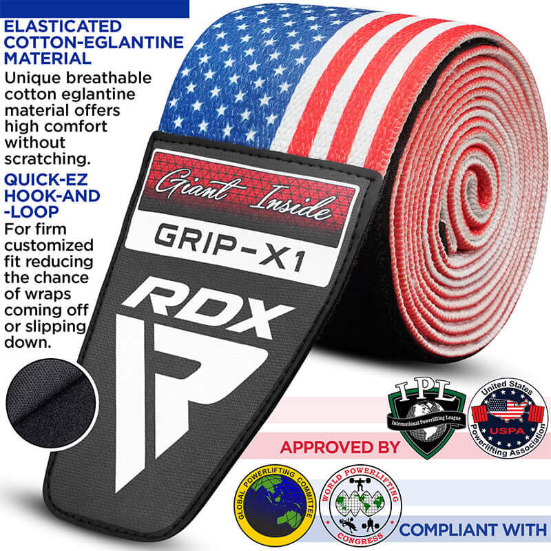 RDX AMERICAN FLAG K1 ELASTICATED KNEE COMPRESSION BANDAGE WRAPS OEKO - TEX® Standard 100 certified - RDX Sports | Switzerland