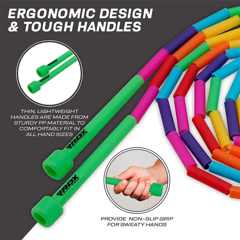 RDX BR Rainbow Color Braided Nylon Tangle - Free 10ft Kids Skipping Rope - RDX Sports | Switzerland