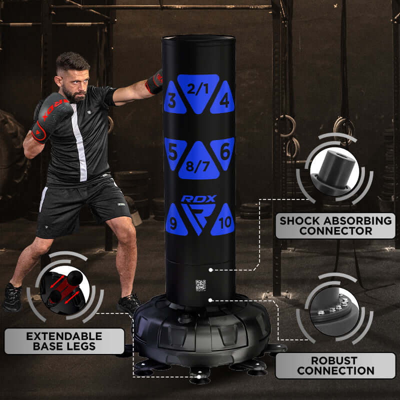 RDX KT Ronin 6ft 2 - in - 1 Blue Free Standing Target Punch Bags With Mitts Set - RDX Sports | Switzerland