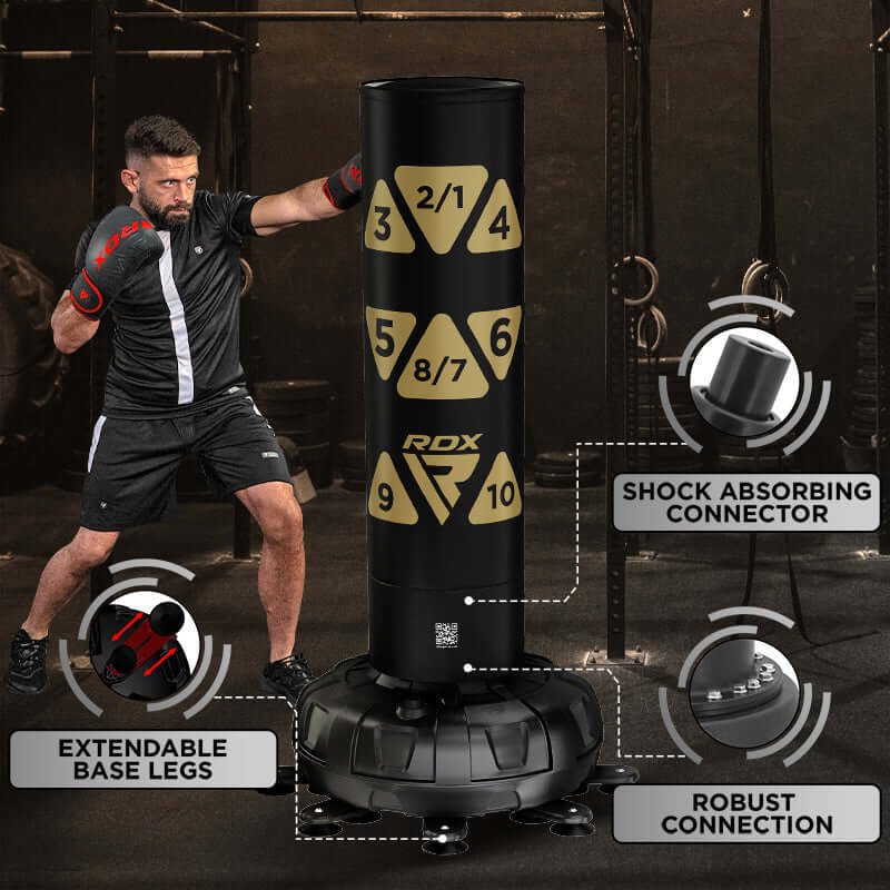 RDX KT Ronin 6ft 2 - in - 1 Golden Free Standing Target Punch Bags With Mitts Set - RDX Sports | Switzerland