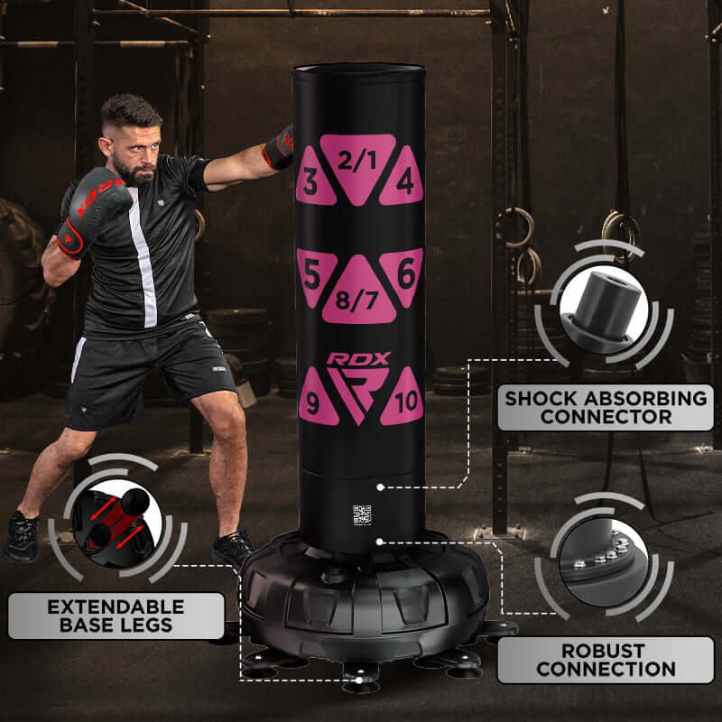 RDX KT Ronin 6ft 2 - in - 1 Pink Free Standing Target Punch Bags With Mitts Set - RDX Sports | Switzerland