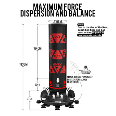 Sacs de frappe sur pied 2-en-1 RDX KT Ronin 1,8 m + gants