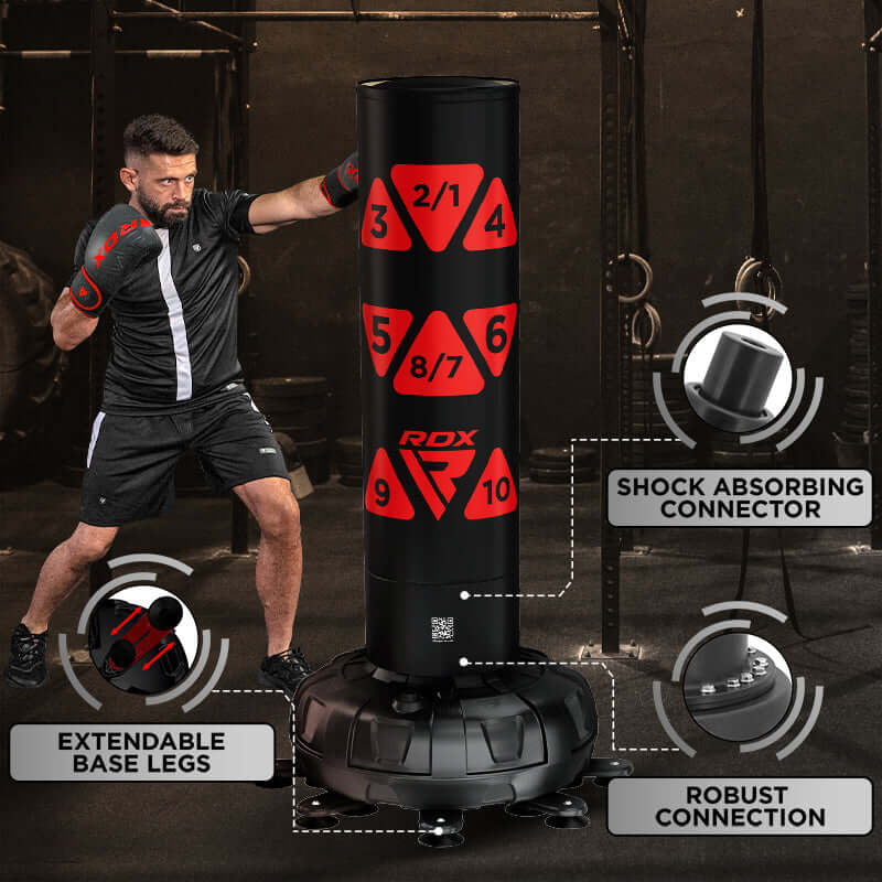 RDX KT Ronin 6ft 2 - in - 1 Red Free Standing Target Punch Bags With Mitts Set - RDX Sports | Switzerland