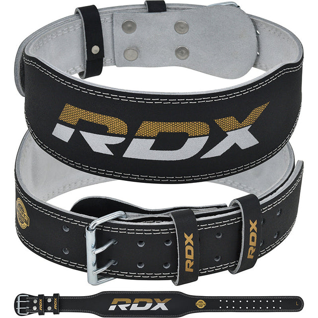 RDX 4 Inch Leather Weightlifting Gym Belt#color_gold