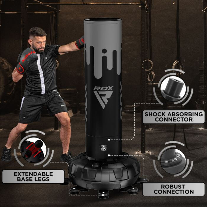 RDX F9 5FT ADULTS FREE STANDING PUNCH BAG WITH BAG MITTS#color_grey