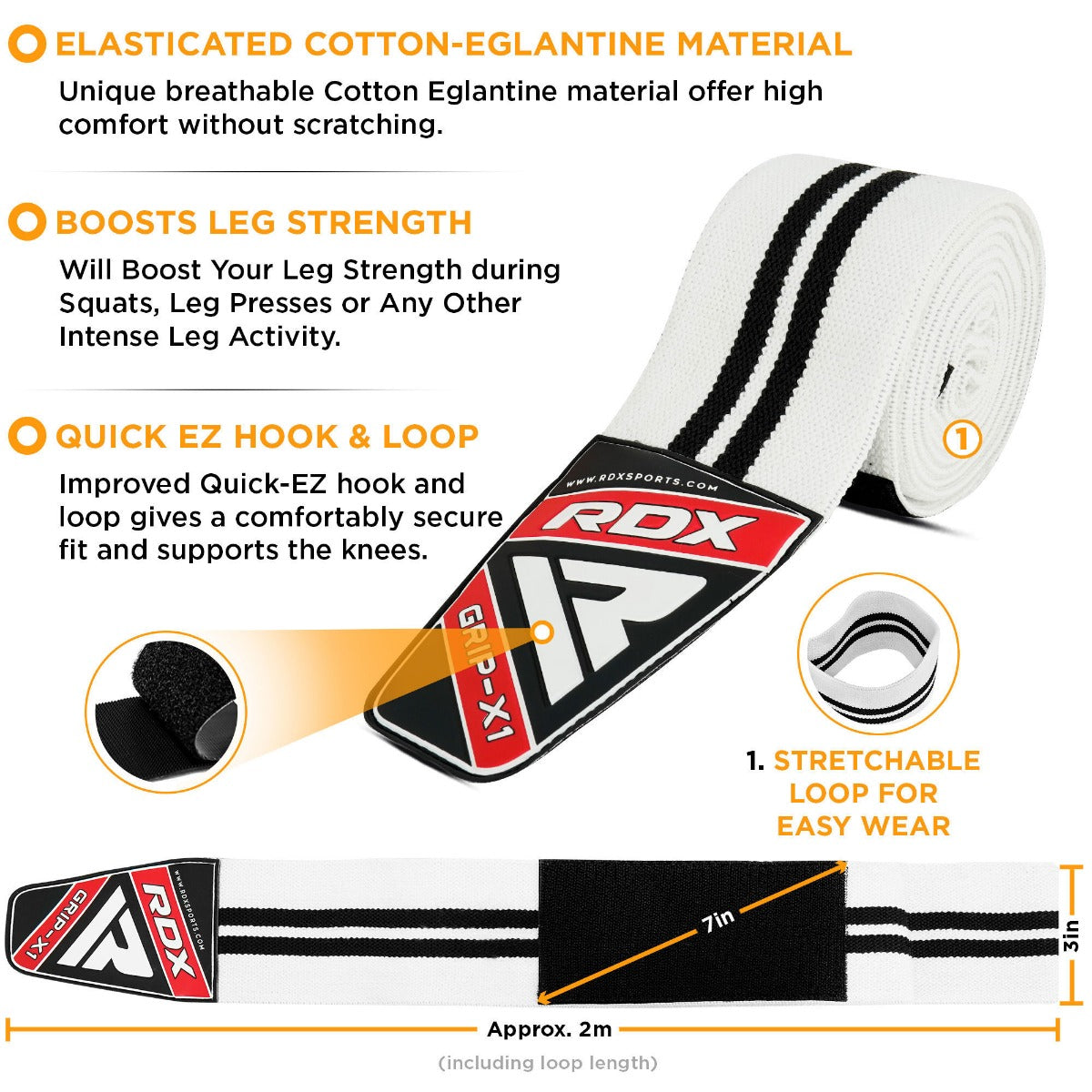 RDX K1 Elasticated Knee Compression Bandage Wraps#color_white
