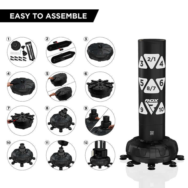 RDX KT Ronin 6ft 2-in-1 Black Free Standing Target Punch Bags With Mitts Set#color_white
