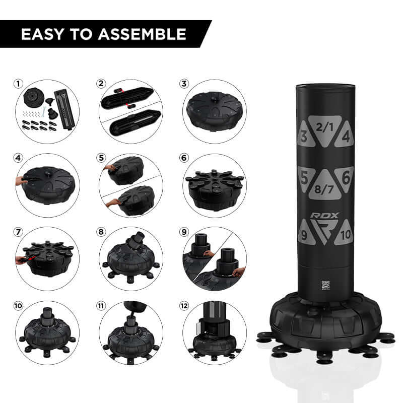 RDX KT Ronin 6ft 2-in-1 Black Free Standing Target Punch Bags With Mitts Set#color_silver