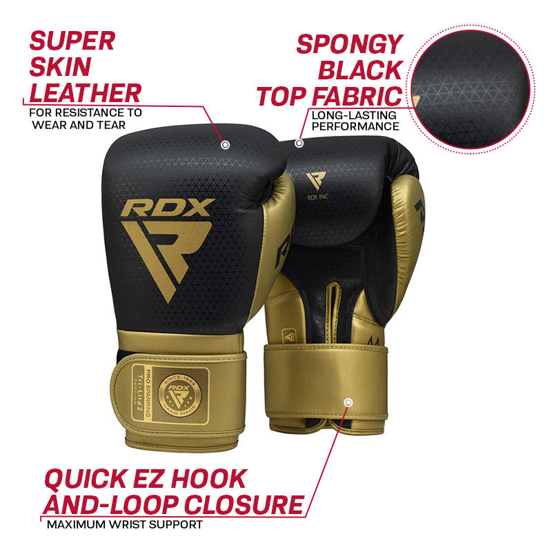 RDX L2 Mark Pro Sparring Boxing Gloves Hook and loop Black / Golden#color_gold