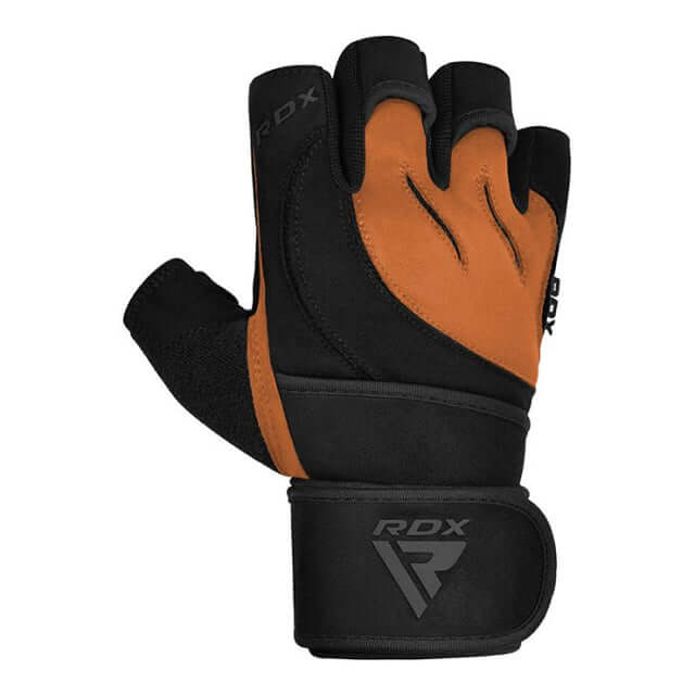 RDX L4 Open Finger Weightlifting Gym Gloves#color_brown
