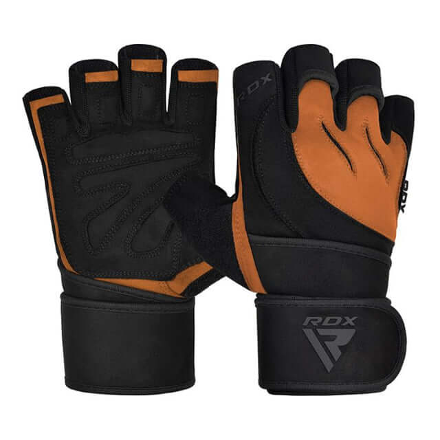 RDX L4 Open Finger Weightlifting Gym Gloves#color_brown