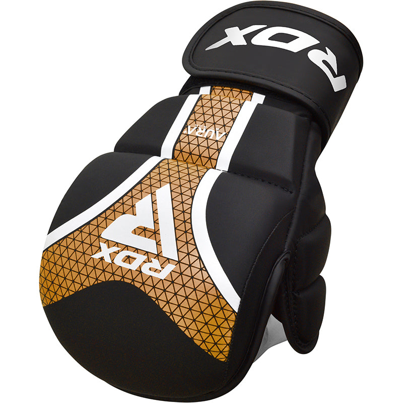 RDX T17 AURA MMA Hybrid Open Palm Grappling Gloves with Nova Tech#color_gold