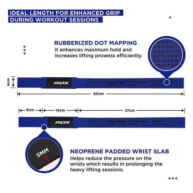 RDX S4 Weightlifting Wrist Straps#color_blue