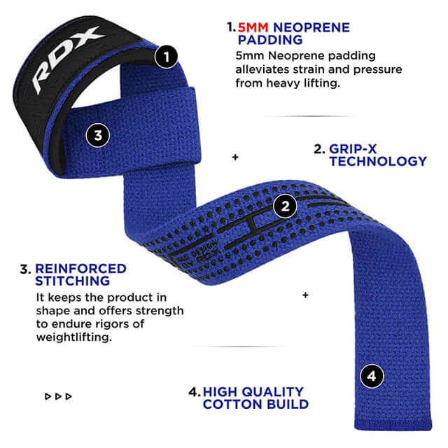 RDX S4 Weightlifting Wrist Straps#color_blue