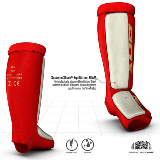 RDX SI MMA Gel Padded Lightweight Shin Instep Guard OEKO-TEX® Standard 100 certified#color_red
