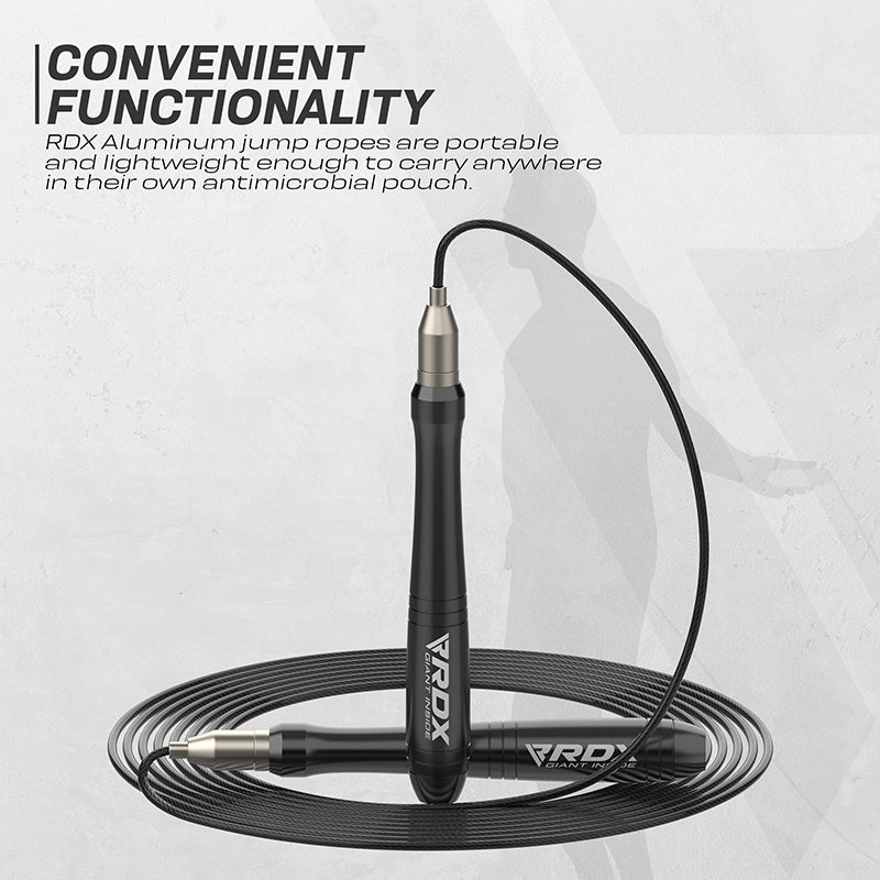 RDX W2 Adjustable 10.3ft Skipping Rope with Non-Slip Aluminum Handles#color_black